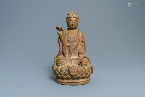 A Chinese sandstone figure of Buddha, Qing