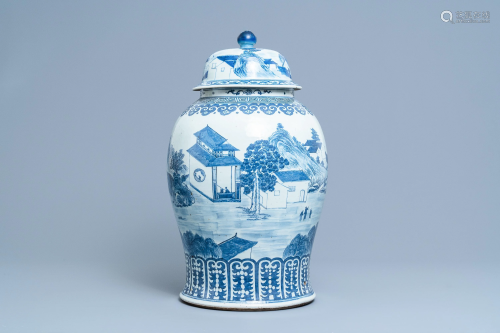 A large Chinese blue and white vase and cover, 1…