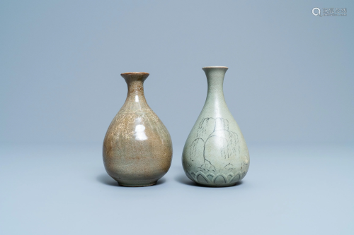 Two Korean celadon vases, probably Goryeo/Joseon,