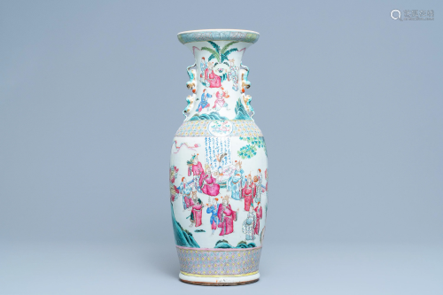 A Chinese famille rose vase with figures in a