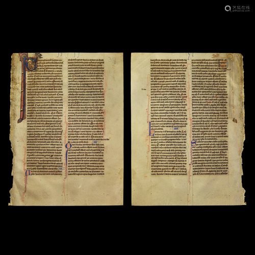 English Gold Illuminated Latin Bible Vellum Leaf