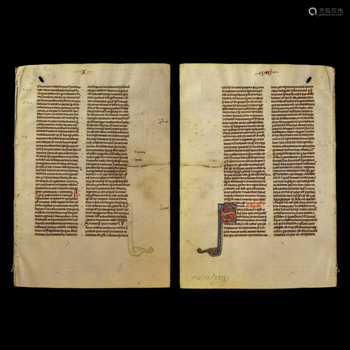 Medieval Illuminated Latin Bible Vellum Leaf