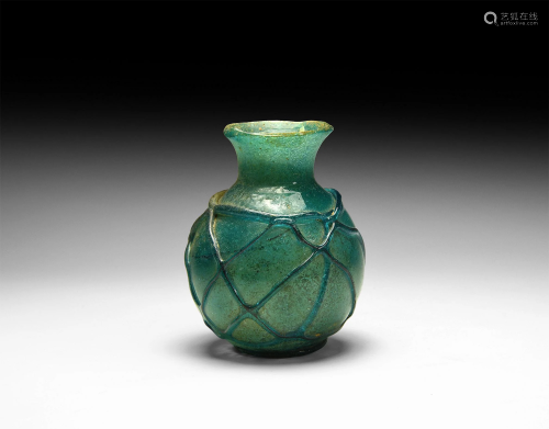 Late Roman Blue Glass Vessel with Trails