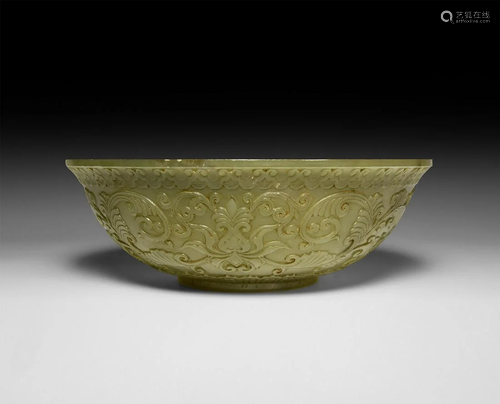 Chinese Jade Bowl with Floral Design