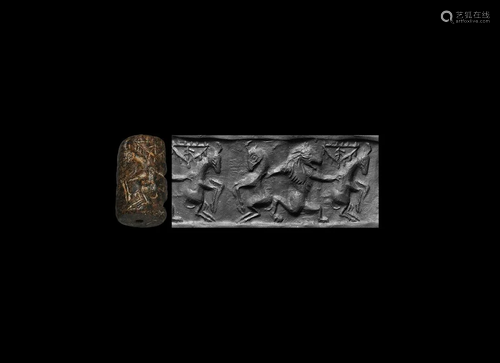 Cylinder Seal with Lions and Bulls Fighting