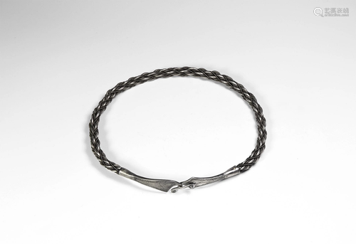 Viking Silver Plaited Torc with Runes