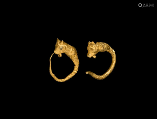 Greek Gold Earrings with Bull Heads