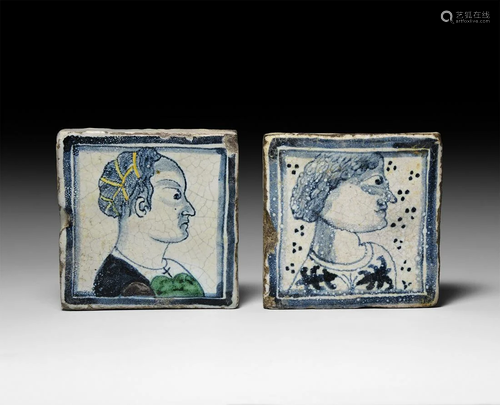 Medieval Maiolica Tile Pair