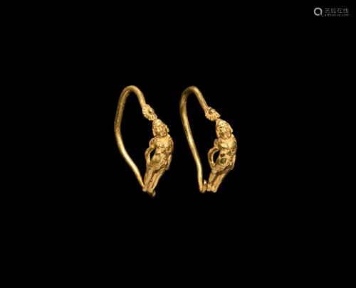 Greek Gold Earrings with Eros