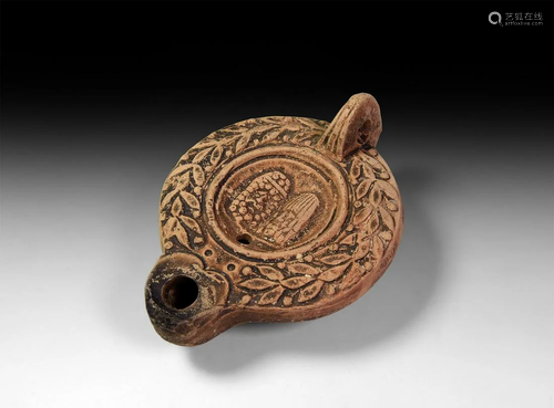 Roman Oil Lamp with Actors' Masks