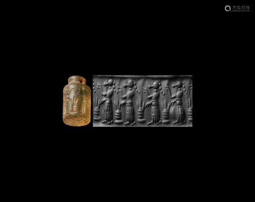 Old Babylonian Looped Cylinder Seal with King