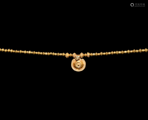 Greek Provincial Gold Bead Necklace with Pendant