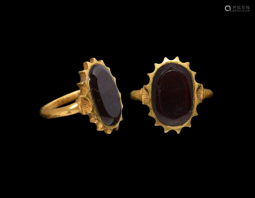 Medieval Gold Ring with Table-Cut Garnet