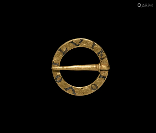 Medieval Gold Inscribed Ring Brooch