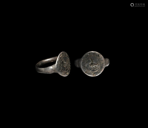 Medieval Silver Seal Ring with Cockerel, Star and