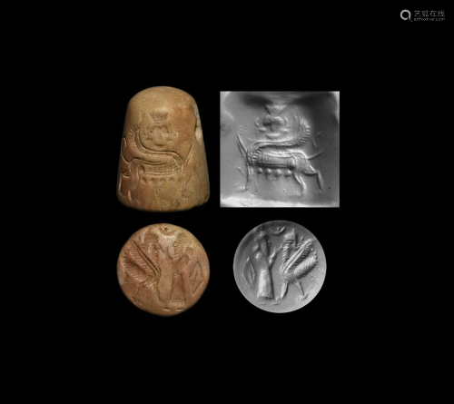 Late Babylonian Stamp Seal. King Facing a God
