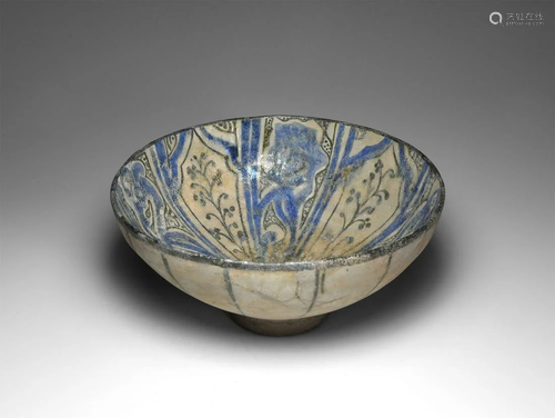 Iridescent Blue and White Glazed Foliate Bowl