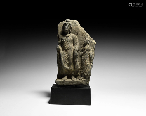 Gandharan Standing Buddha with Attendant