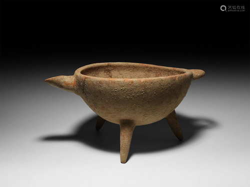 Amlash Tripod Handled Spouted Ritual Bowl