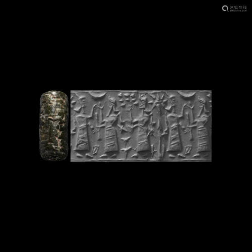 Assyrian Cylinder Seal with Worshipping Scene