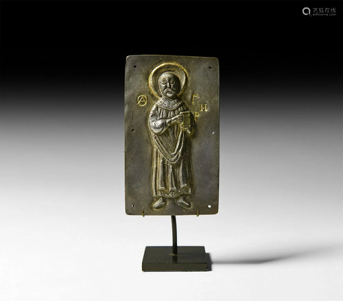 Post Byzantine Gilt Silver Plaque with Saint