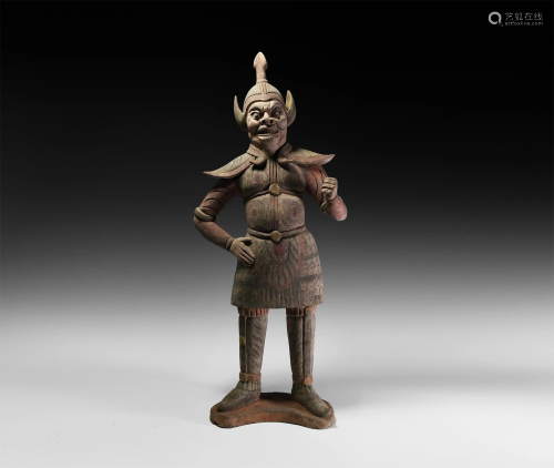 Large Chinese Tang Terracotta Warrior Guardian
