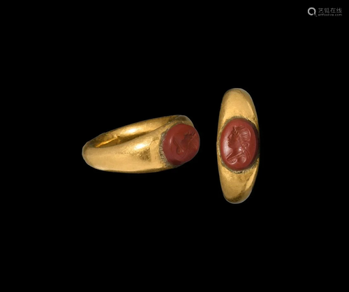 Roman Gold Child's Ring with Bust Gemstone