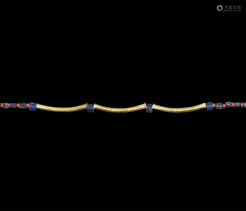 Lapis Lazuli, Carnelian and Gold Tube Necklace