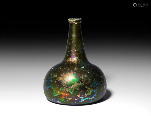 Post Medieval Iridescent Onion Wine Bottle