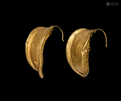 Gold Leaf-Shaped Earring Pair