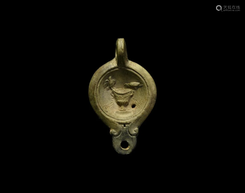Roman Oil Lamp with Amphora and Birds
