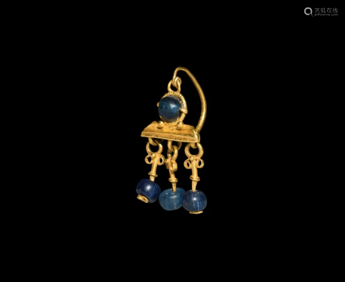 Roman Gold Earring with Bead Drops