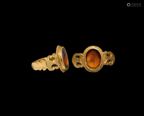 Roman Eagle Gemstone in Gold Ring