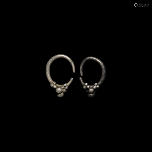 Greek Silver Hoop Earrings with Clusters
