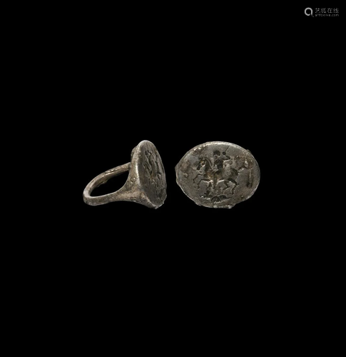 Greek Silver Ring with Hunting Scene