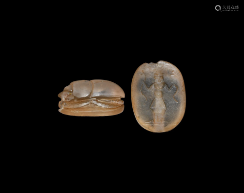 Phoenician Crystal Scarab with Goddess Holding…