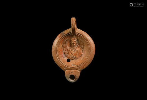 Roman Terracotta Oil Lamp with Bust of Victory