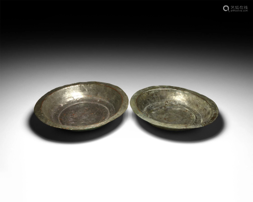 Roman Silvered Copper Bowl Group