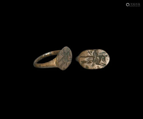 Greek Hellenistic Signet Ring with Galloping Horseman