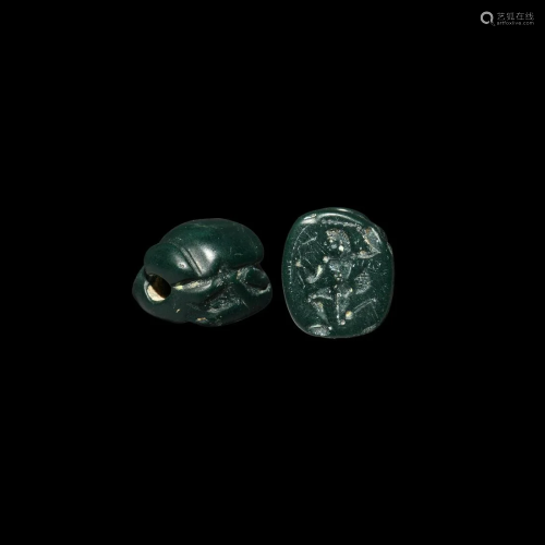 Etruscan Green Jasper Scarab with Runner