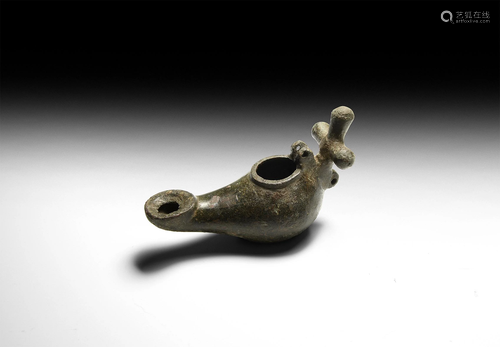 Byzantine Bronze Oil Lamp with Cross