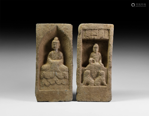 Chinese Northern Wei Buddha Brick Pair