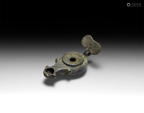 Byzantine Bronze Oil Lamp with Reflector