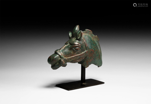 Chinese Tang Bronze Head of a Horse
