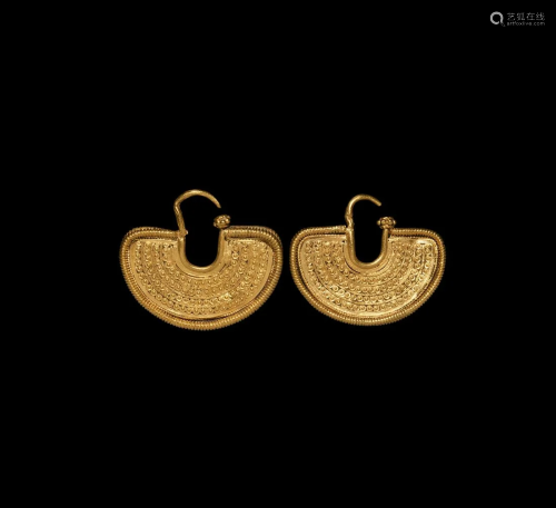 South Arabian Gold Crescent-Shaped Earring Pair