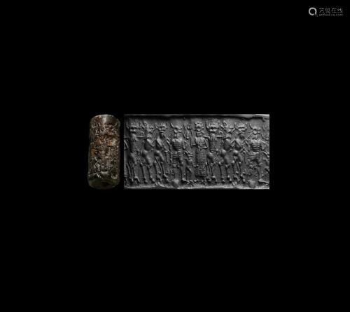 Akkadian Cylinder Seal with Religious Scene