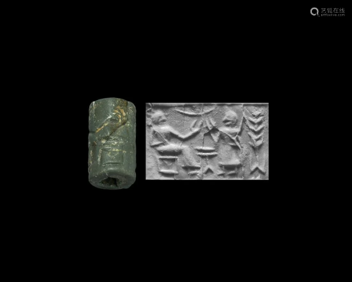 Post Akkadian Cylinder Seal with Robed Figures