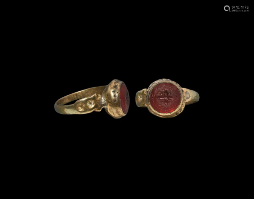 Byzantine Glass Cabochon in Silver Gilt Ring