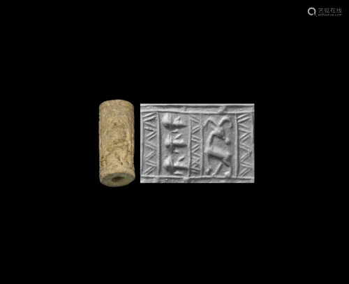 Faience Cylinder Seal with Human Heads