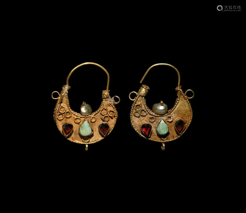 Byzantine Gold Filigree Earrings with Garnets